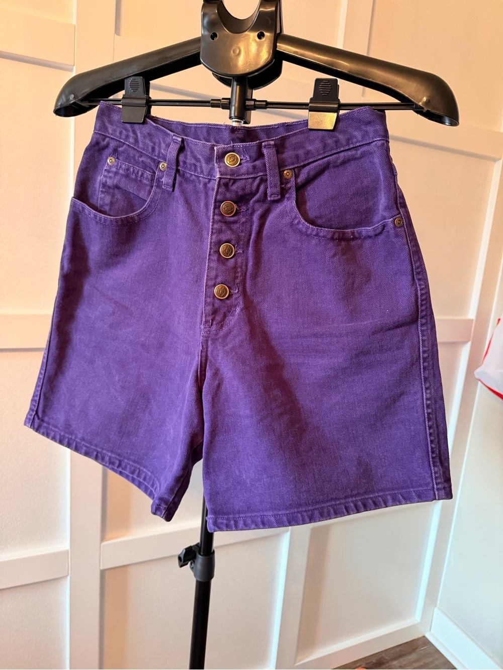 Vintage Zena Purple Denim High Waisted Mom Shorts Size 7 Button Fly